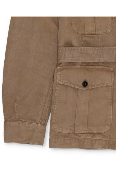 Fortela Clint Linen Sahariana Jacket In Brown