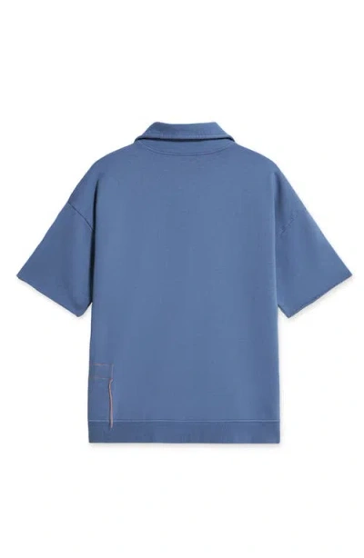 Fortela York Brushed Jersey Quarter Zip Collared Short Sleeve Sweatshirt In Blue