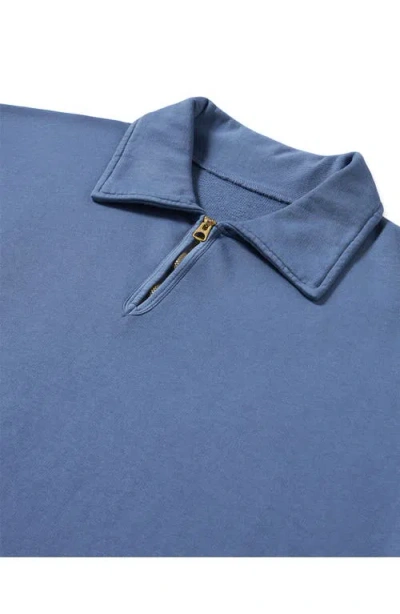 Fortela York Brushed Jersey Quarter Zip Collared Short Sleeve Sweatshirt In Blue