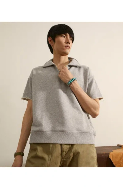 Fortela York Brushed Jersey Quarter Zip Collared Short Sleeve Sweatshirt In Blue