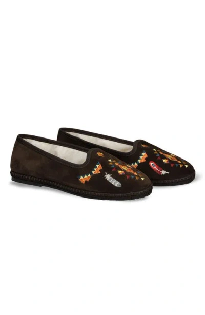 Fortela Frutate Friulane Suede Leather Embroidery In Brown