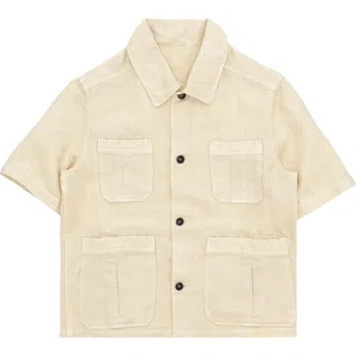 Fortela Bohem Safari Short Sleeve Linen Shirt In Gray