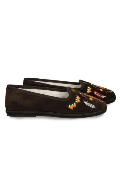 Fortela Frutate Friulane Suede Leather Embroidery In Brown