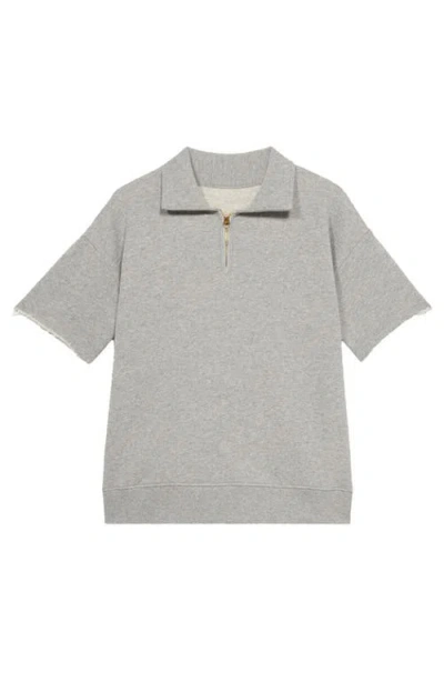 Fortela York Brushed Jersey Quarter Zip Collared Short Sleeve Sweatshirt In Gray
