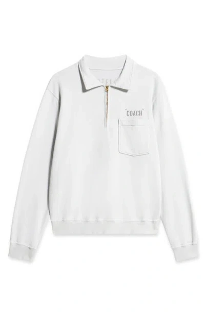 Fortela Yalepcoach Brushed Jersey Quarter Zip Collared Printed Sweatshirt In White