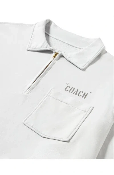 Fortela Yalepcoach Brushed Jersey Quarter Zip Collared Printed Sweatshirt In White