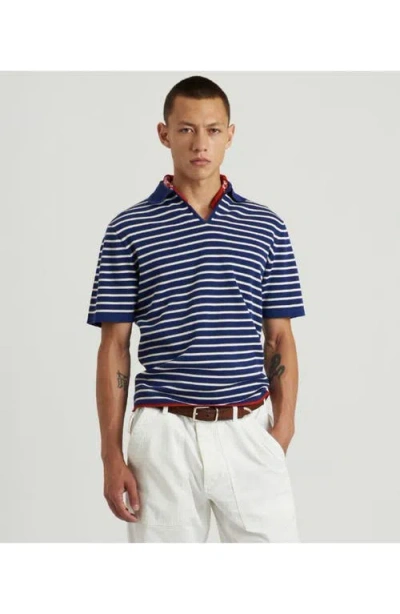 Fortela Andy Polo Short Ribbed Sleeve In Blue