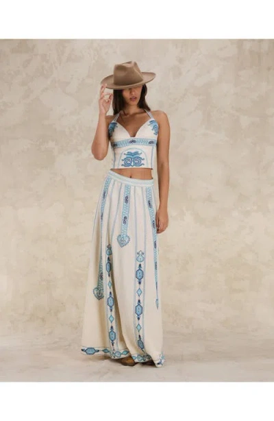 Fortela Nicea Bi-color Embroidery Skirt In Neutral