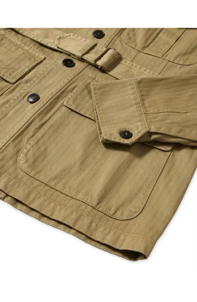 Fortela Clint Herringbone Cotton Sahariana Jacket In Brown