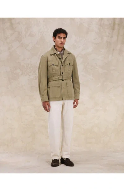 Fortela Clint Herringbone Cotton Sahariana Jacket In Brown