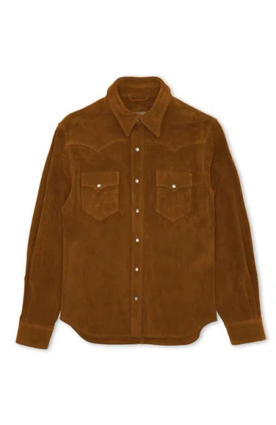 Fortela Ranch Texan Suede Leather Shirt In Brown