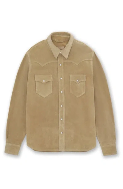 Fortela Ranch Texan Suede Leather Shirt In Brown