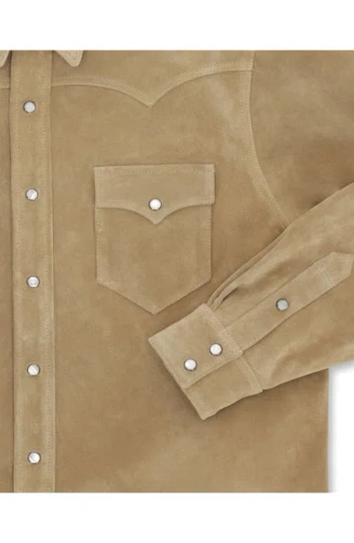 Fortela Ranch Texan Suede Leather Shirt In Brown