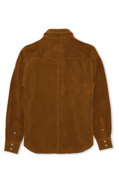 Fortela Ranch Texan Suede Leather Shirt In Brown
