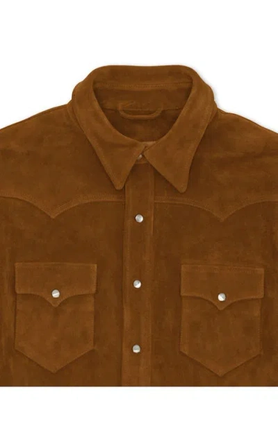 Fortela Ranch Texan Suede Leather Shirt In Brown