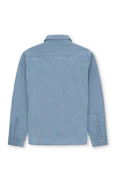 Fortela Liam Cotton Chest Pocket Shirt Stondato In Blue