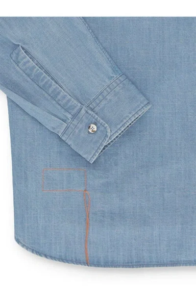 Fortela Liam Cotton Chest Pocket Shirt Stondato In Blue