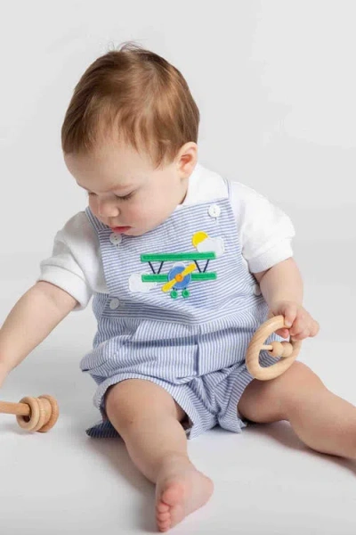 Florence Eiseman Seersucker Shortall With Airplane In Blue