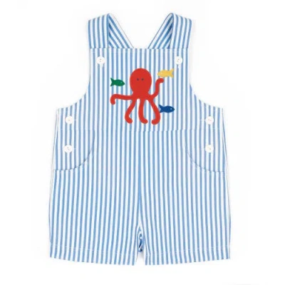 Florence Eiseman Stripe Seersucker Shortall With Octopus In Blue