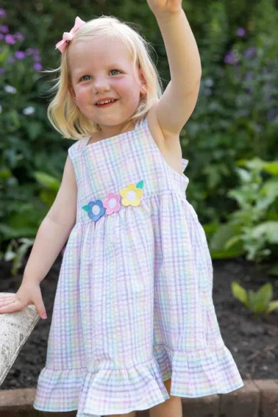 Florence Eiseman Plaid Seersucker Dress With Flowers In Gray