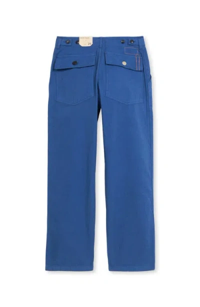Fortela Jerryt Herringbone Cotton Fatigue Trousers In Blue