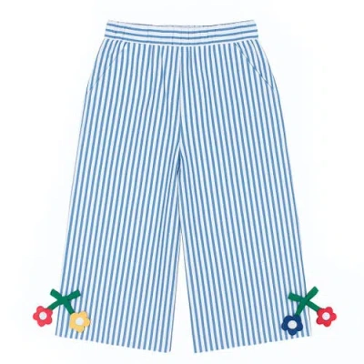 Florence Eiseman Seersucker Pants Withi Flowers In Blue