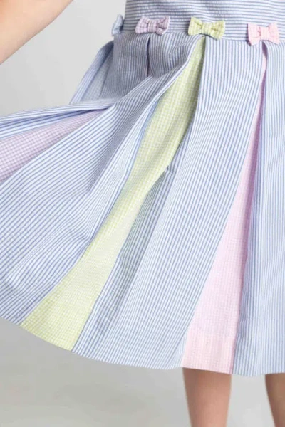 Florence Eiseman Multicolor Seersucker Pleated Dress In Blue