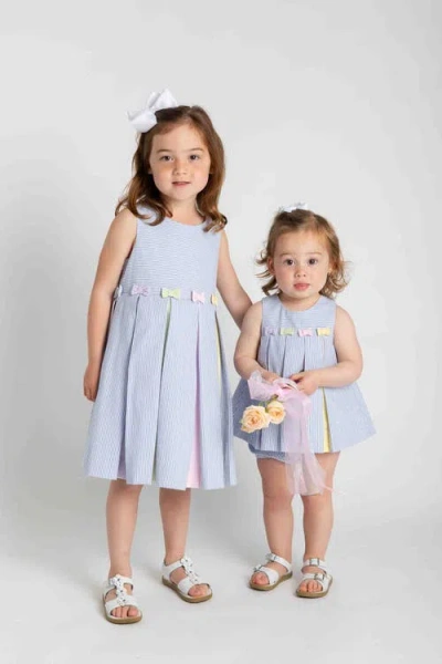 Florence Eiseman Multicolor Seersucker Pleated Dress In Blue