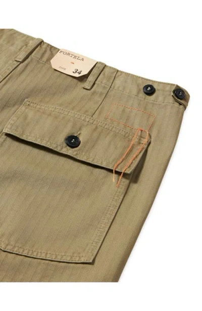 Fortela Newfatigue Herringbone Cotton Fatigue Trousers In Brown