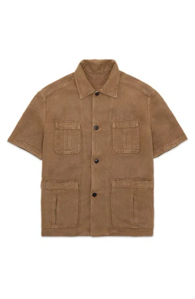 Fortela Bohem Linen Short Sleeve Shirt In Brown