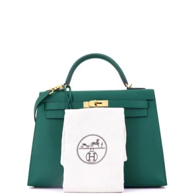 Pre-owned Hermes  Hermes Kelly Handbag Green Epsom With Gold Hardware 32 In Green
