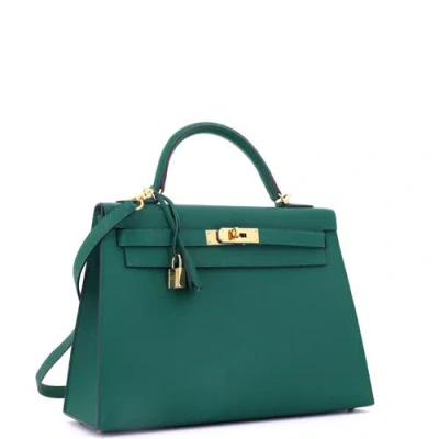 Pre-owned Hermes  Hermes Kelly Handbag Green Epsom With Gold Hardware 32 In Green