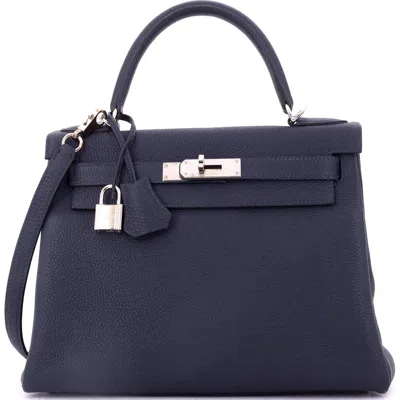 Pre-owned Hermes  Hermes Kelly Handbag Blue Togo With Palladium Hardware 28 In Blue