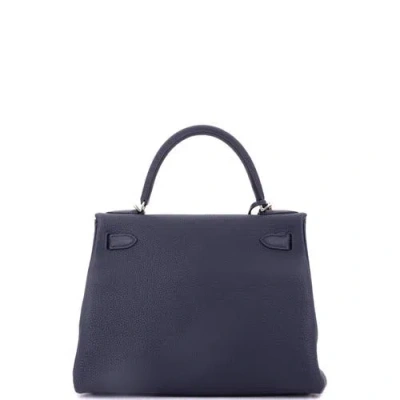Pre-owned Hermes  Hermes Kelly Handbag Blue Togo With Palladium Hardware 28 In Blue