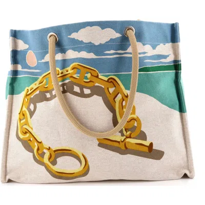 Pre-owned Hermes  Hermes La Plage Beach Tote Bag Printed Canvas In Multi