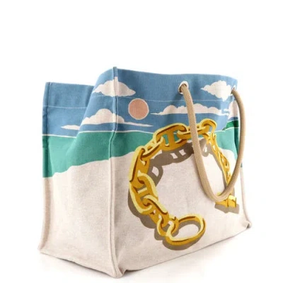Pre-owned Hermes  Hermes La Plage Beach Tote Bag Printed Canvas In Multi