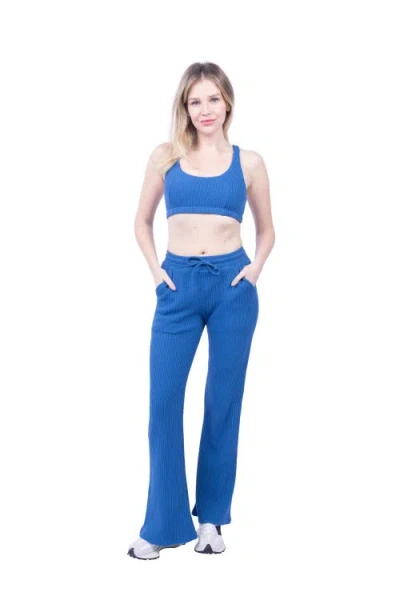 Lezat Jules Waffle Knit Organic Cotton Drawstring Pant In Blue