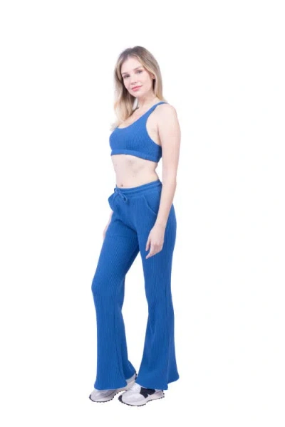 Lezat Jules Waffle Knit Organic Cotton Drawstring Pant In Blue