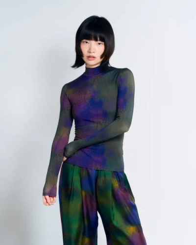 Lost Pattern Nyc "brooklyn" Mock Neck Long Sleeve Top In Green