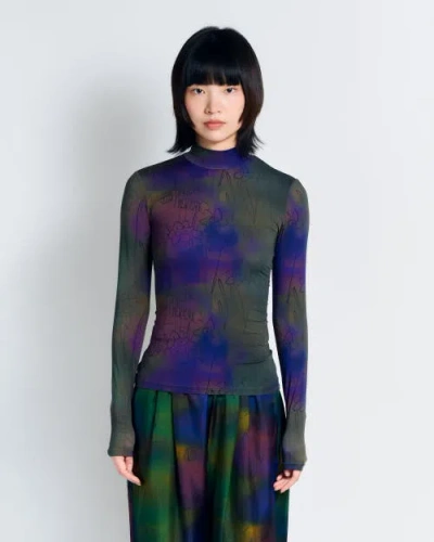 Lost Pattern Nyc "brooklyn" Mock Neck Long Sleeve Top In Green