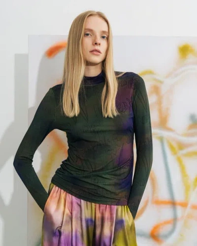 Lost Pattern Nyc "brooklyn" Mock Neck Long Sleeve Top In Green