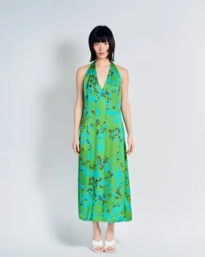 Lost Pattern Nyc "coco Dream" Halter Midi Dress In Green