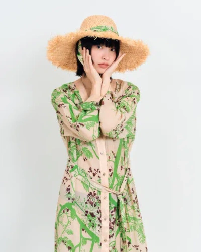 Lost Pattern Nyc "coco Dream" Belted Kaftan Dress In Neutral