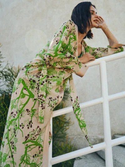 Lost Pattern Nyc "coco Dream" Belted Kaftan Dress In Neutral