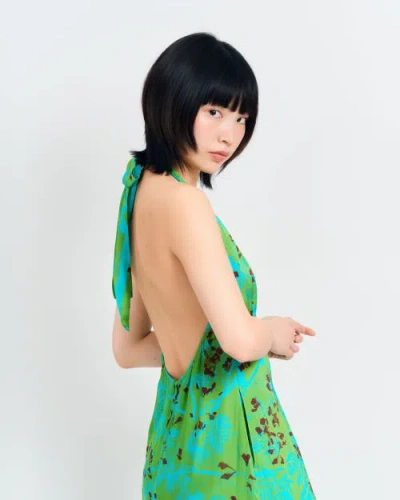 Lost Pattern Nyc "coco Dream" Halter Midi Dress In Green