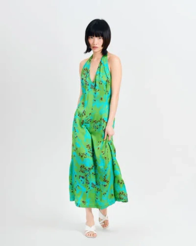 Lost Pattern Nyc "coco Dream" Halter Midi Dress In Green