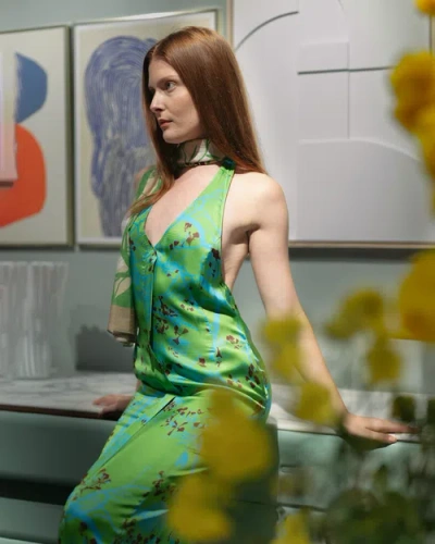 Lost Pattern Nyc "coco Dream" Halter Midi Dress In Green