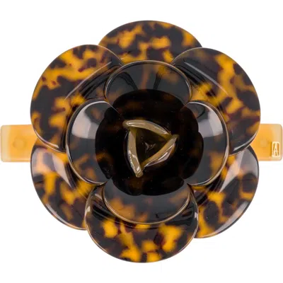 Alexandre De Paris Tortoiseshell Acetate Camelia Flower Barrette In Brown