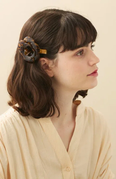Alexandre De Paris Tortoiseshell Acetate Camelia Flower Barrette In Brown