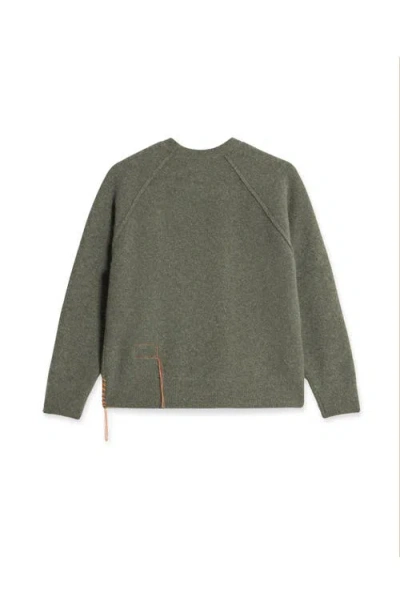 Fortela Harvard Wool Raglan Sleeve Crewneck Knit In Green